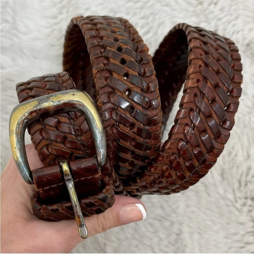 ❤️Vintage Braided Leather Weave Brown Belt with Solid Brass Buckle